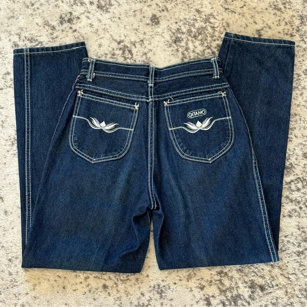 Gitano Vintage Women’s High-waisted Jeans Dark Wash White Stitching SZ 7/8 EUC